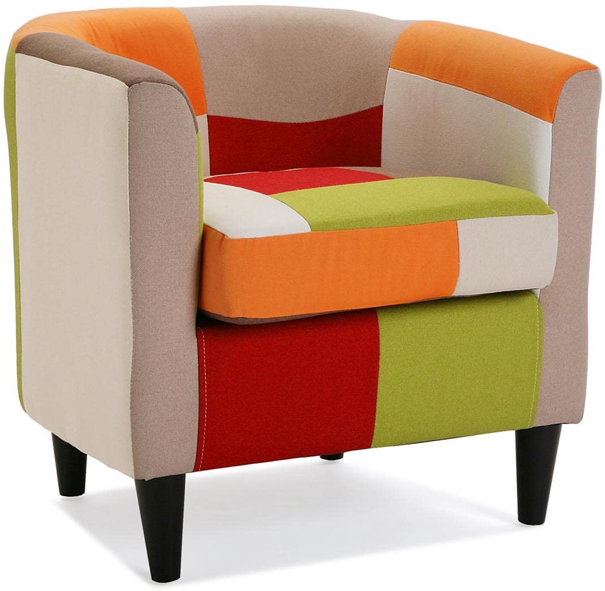 SnelShoppen - Vintage Design Fauteuil Red Patchwork Leunstoel met Armsteunen voor Slaapkamer, Eetkamer of Lounge, Katoen en Hout, Afmetingen 56 x 62 x