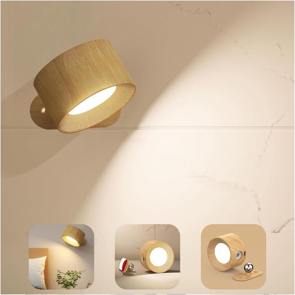 Oneay Wandgemonteerde LED-leeslamp met drie kleurtemperatuurinstellingen en drie helderheidsniveaus; werkt op batterijen en is geschikt voor thuiskantoren, nachtkastjes en slaapkamers.