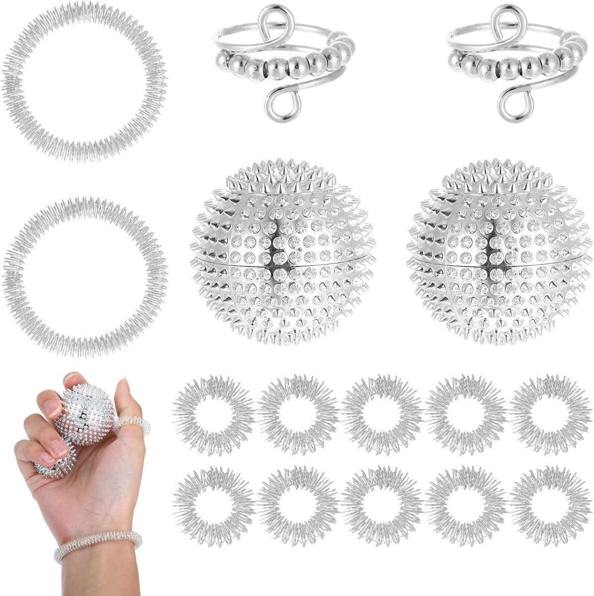 Anti-stress speelgoed set 16-delig - acupressuur ringen en armbanden - massage voor handen en voeten - SnelShoppen