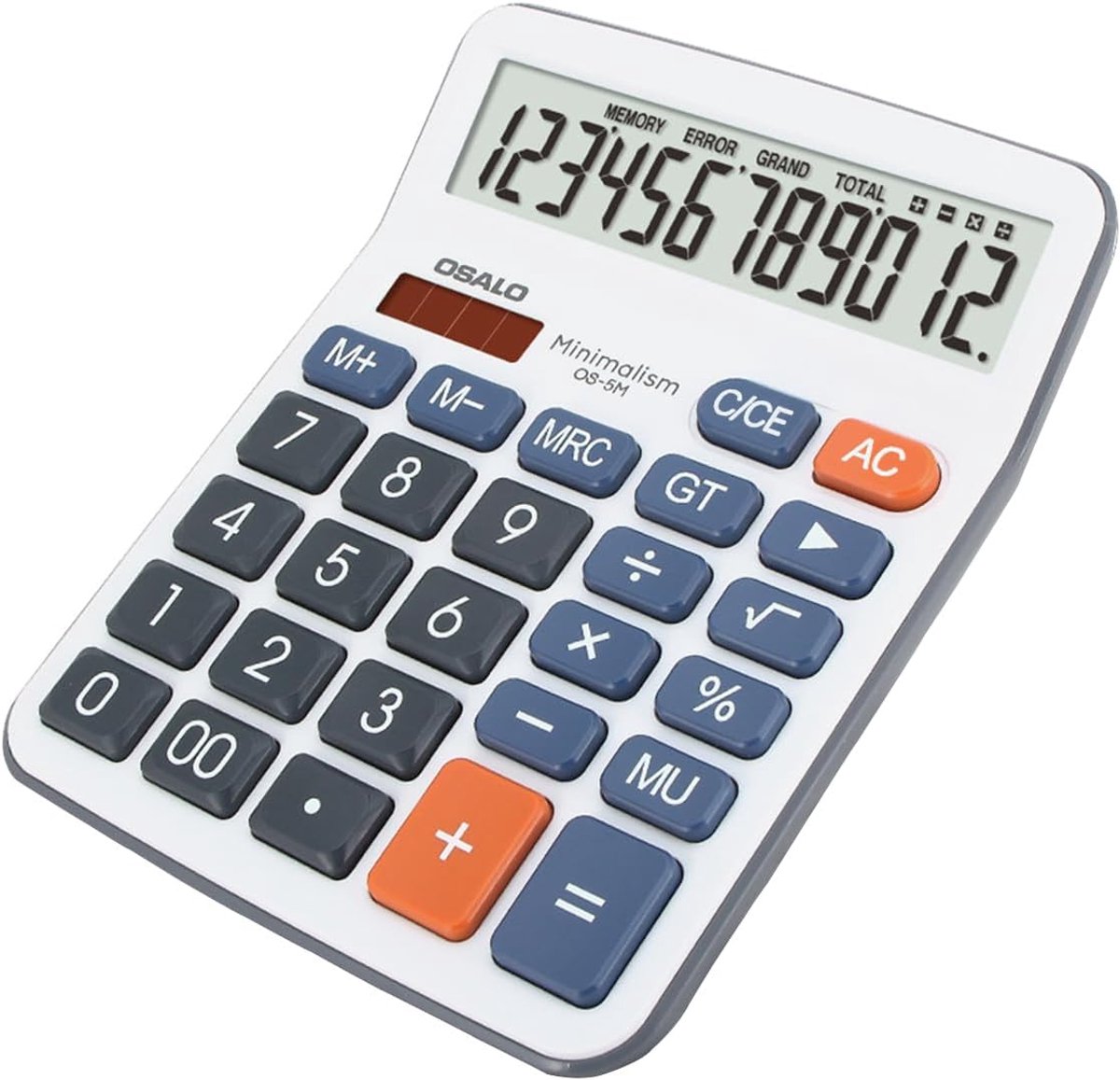 Thijox - OSALO Zakrekenmachine met Grote Toetsen, Groot Display, Zonne-energie, 12-Cijfers, Bureaurekenmachine voor Senioren - Antislip, Desk Calculat