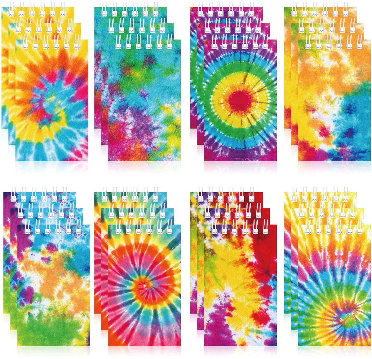 SnelShoppen - 24 stuks mini-tie-dye notitieboeken, kleine spiraalgebonden notitieblokken voor kunstfeest, pastel kleuren, mini notitieblokken voor kin