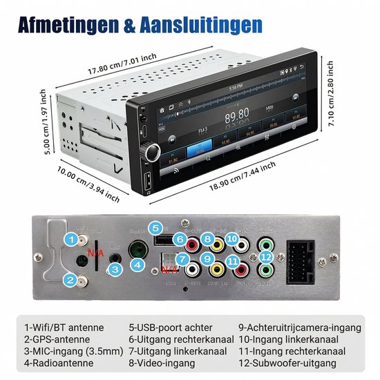 ESSGOO Universele 1Din Autoradio met Bluetooth - Draadloze Apple Carplay en Android Auto - 6,86 inch Touchscreen - Android 15 4 + 64GB - USB, Aux, FM-Radio, RDS, MP5 - Handsfree bellen