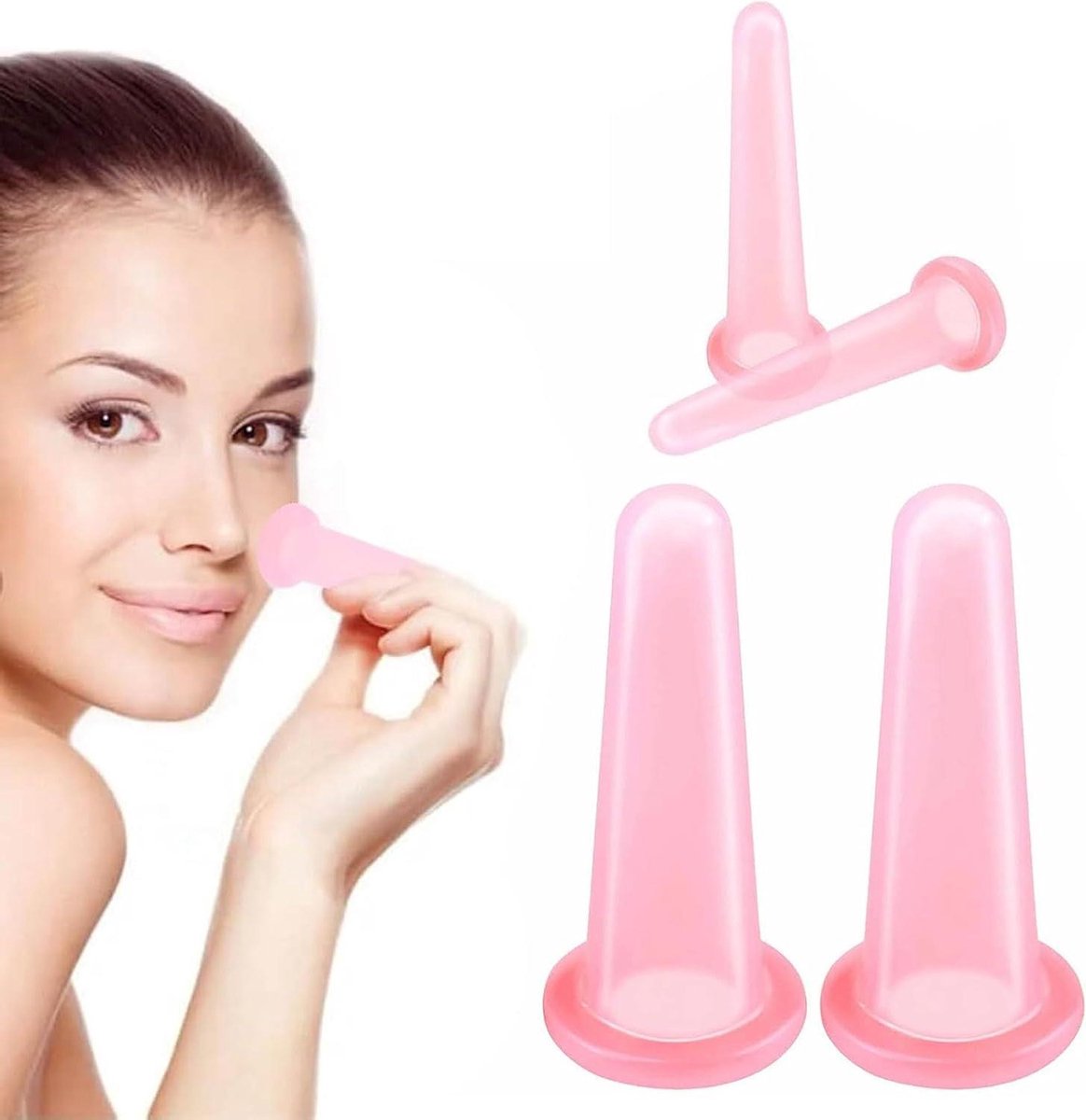 Gezicht cupping set - Vacuüm massage - Huidverjonging thuis - Milieuvriendelijk siliconen - 4 stuks - Transparant