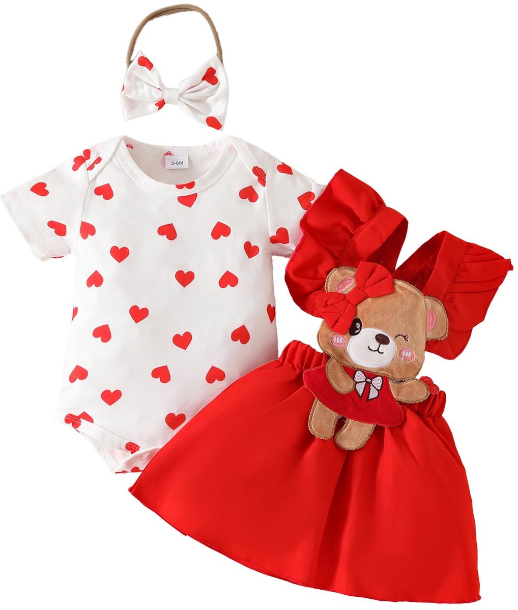 SnelShoppen - Pasgeboren Baby Meisjes Rokken Sets Ruches Top + Plaid/Dots/Bowknot Overalls Bretels Jurk + Hoofdband Zomer Herfst Winter Kleding Outfit