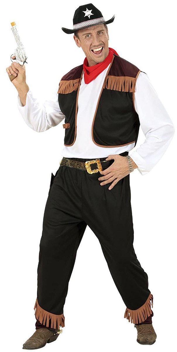 SnelShoppen - Cowboy Kostuum met Vest, Broek, Bandana - Western Thema Verkleedkleding - Maat L - Feest, Carnaval, Verkleedpartijen