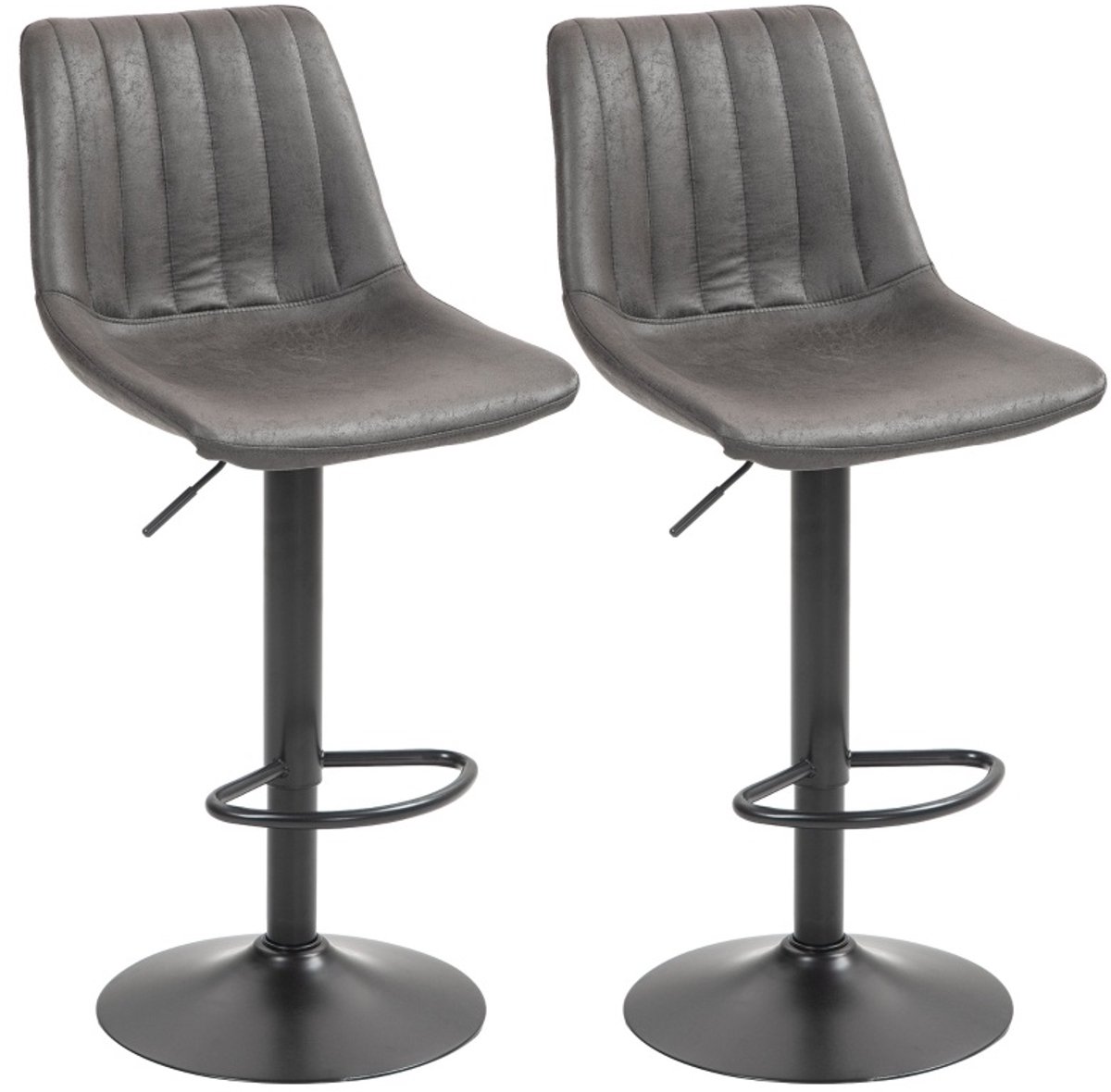 HAUSS SPOLE Barkruk – Retro Design – Set Van 2 – Hoogte Verstelbaar Met Voetsteun En Hoge Rugleuning – Voor Keuken En Huisbar – Stof Donkergrijs