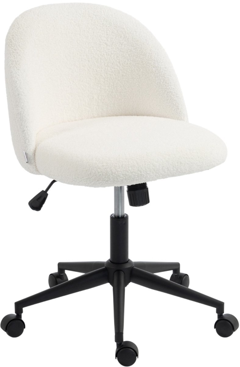 HAUSS SPOLE Bureaustoel - Draaibare Bureaustoel Zonder Armleuningen - Met Rollen En Neigfunctie - Voor Thuis En Kantoor - Teddyfleece - Cream White