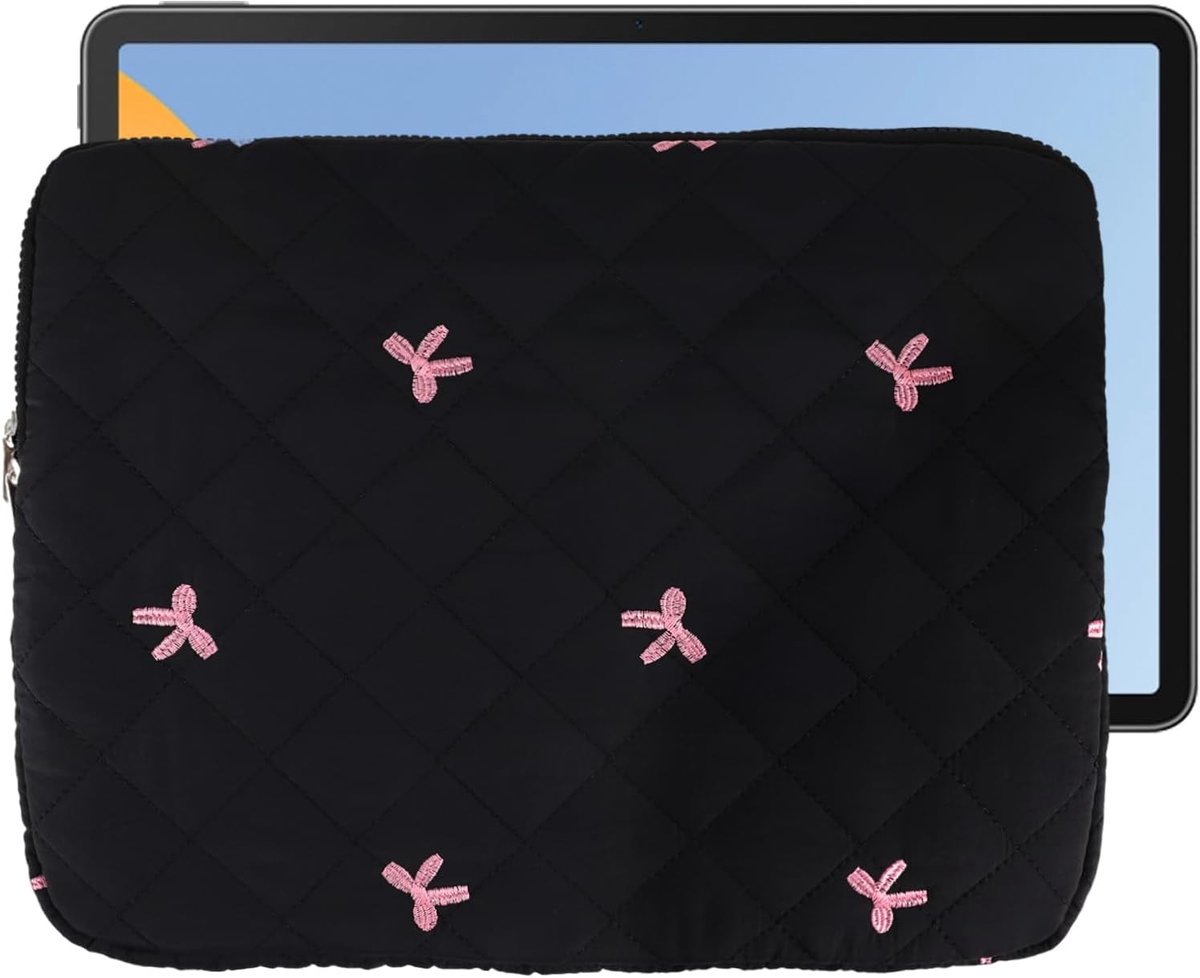 SnelShoppen - Laptophoes 13 inch met Geborduurde Strikken, Schattige Laptoptas voor MacBook Air/Pro Retina Notebook 13-13,3 inch - Zwarte Bescherming