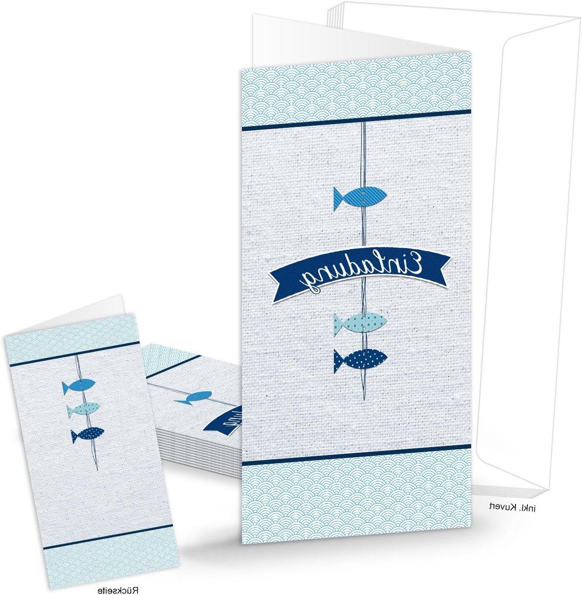 Uitnodigingskaarten - Kaartjes Blauw Wit - Feestelijke Gelegenheden - Met Uitnodigingspocket - 5 Stuks - Turquoise