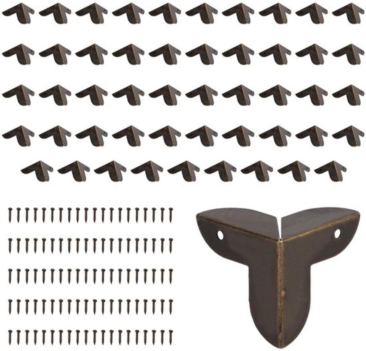 Hoekbescherming 50 stuks - Metalen hoekbeschermers - Randbescherming - IJzer - Antiek brons - Inclusief 100 schroeven - Hoekbeschermer