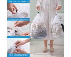 Herbruikbare Waszak met Trekkoord - Fijnmazig Net voor Wasmachine - Ideaal voor Jassen, Lakens, Lingerie, Babykleding en Sokken - Wit 80 x 60 cm