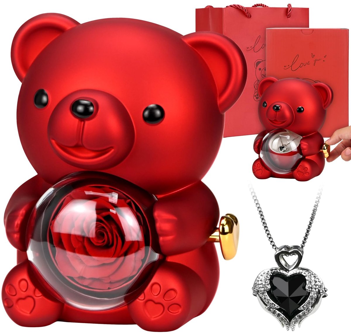 Solidchoice - Geschenkdoos met Eeuwige Rozenbeer en Ketting
