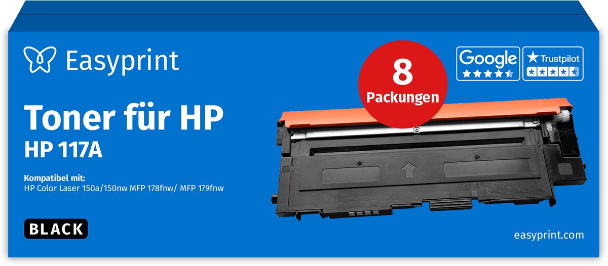 NIEUW: Easyprint Toner voor HP 117A zwart, compatibel met HP ColorLaser 150, MFP-178, e.d., 8 stuks