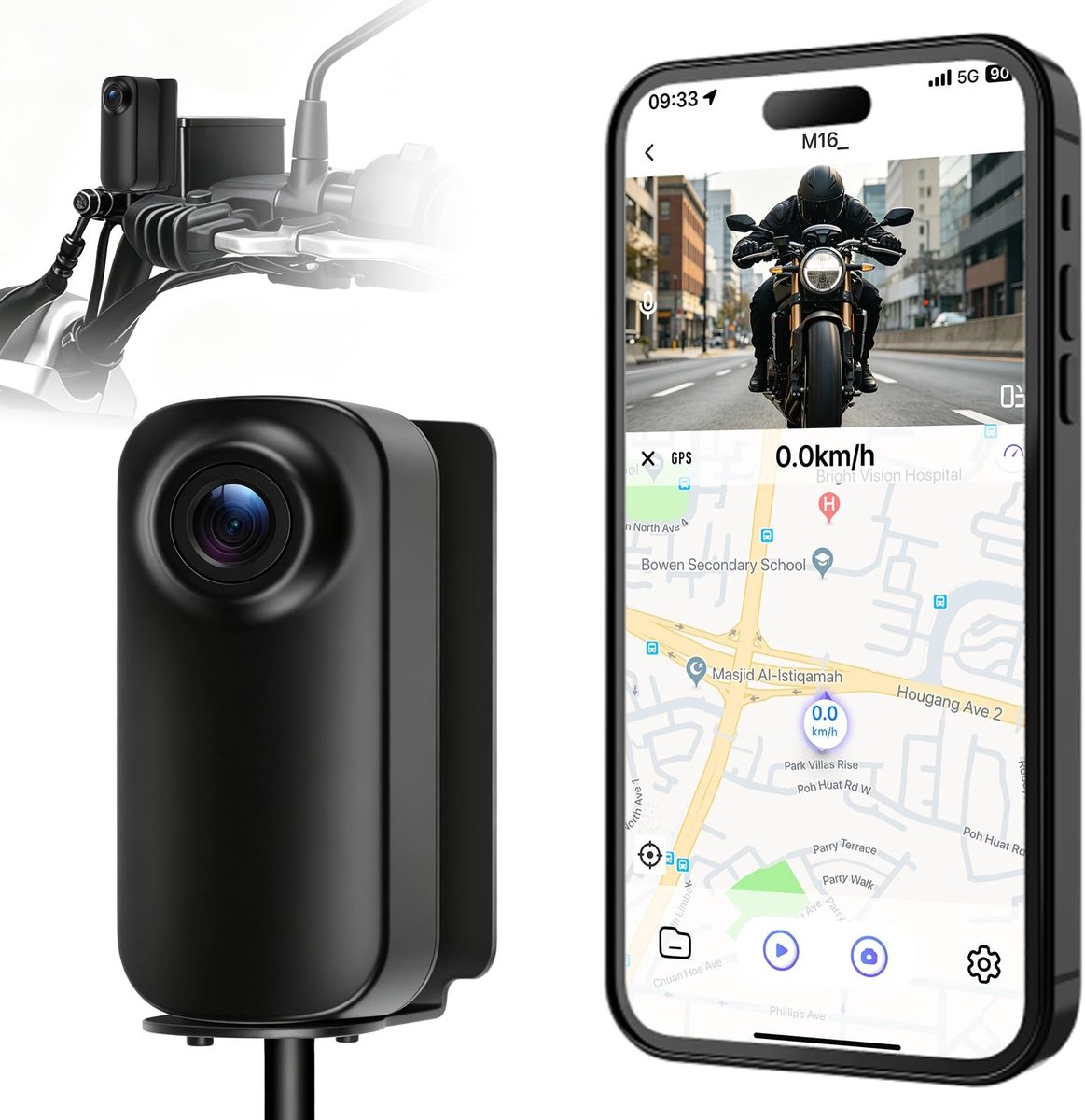 Solidchoice - 1296P Dashcam voor Motoren met IP67 Waterdicht en Nachtzicht