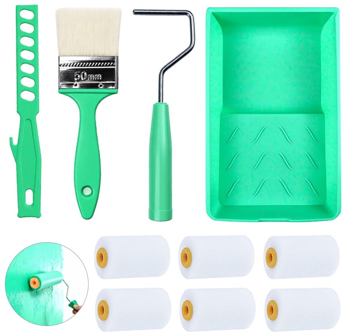 Solidchoice - Set van 10 Kleine Verfrollers 5 cm met Verftray