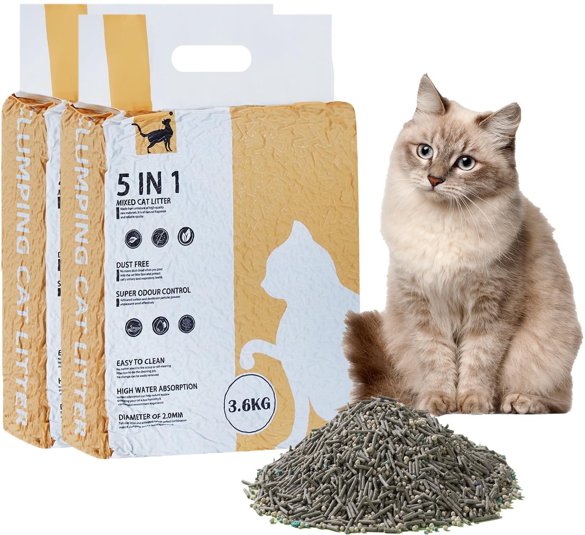 Solidchoice - 5-in-1 Gemengde Kattenbakvulling 7.2 kg, Natuurlijk en Stofvrij