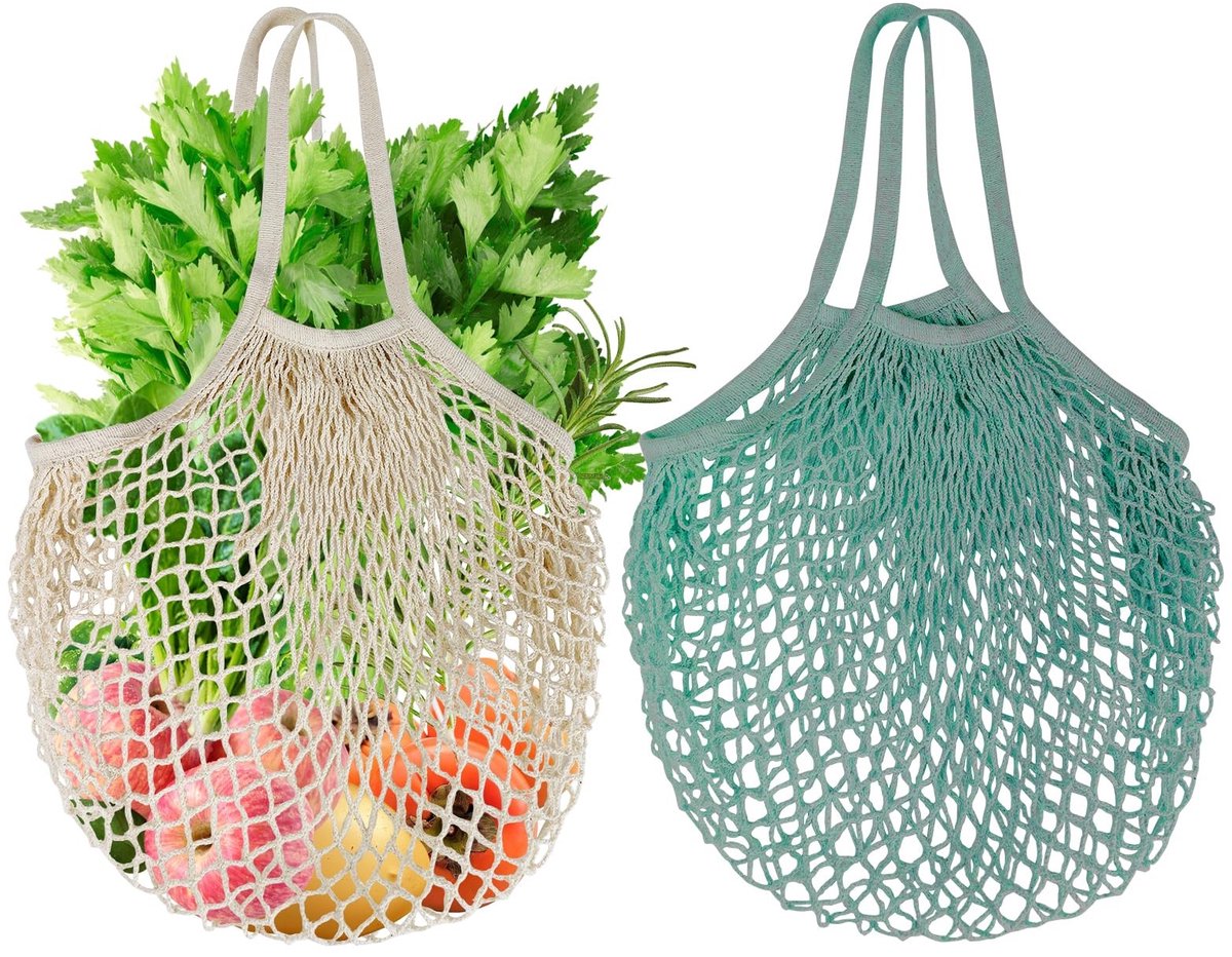 Solidchoice - Set van 2 Herbruikbare Netzakken van Katoen voor Boodschappen