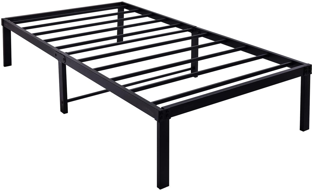 Merax Metalen Bedframe 90x200 cm - Eenpersoonsbed Met 31 cm Opbergruimte - Metalen Lattenbodem - Geluidsarm - Zwart