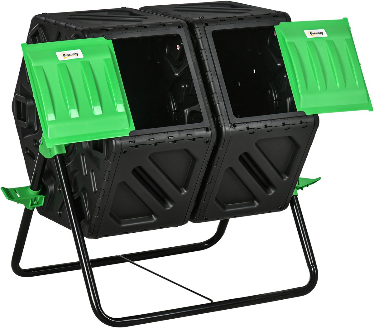 Uiencompostbak – 360° draaibaar – ontwerp met twee compartimenten – 130 liter – PP-materiaal – 67 x 60 x 77 cm – zwart