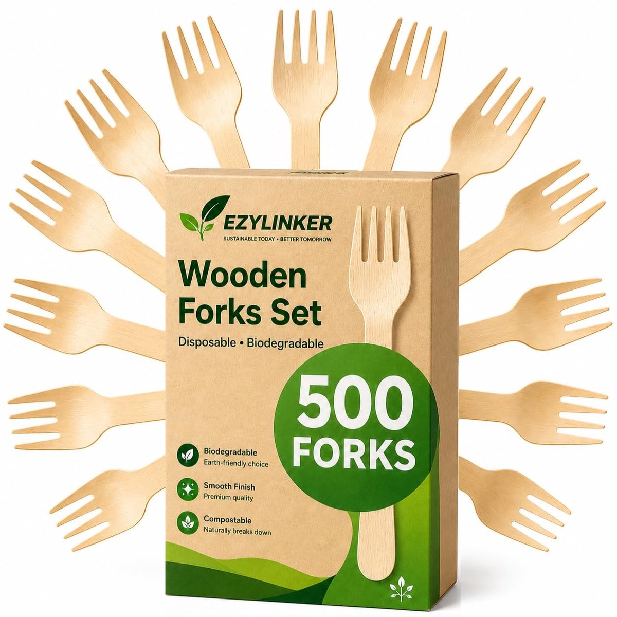 Solidchoice - 500 Stuks Houten Wegwerp Bestek Set, Milieuvriendelijk en Biologisch Afbreekbaar