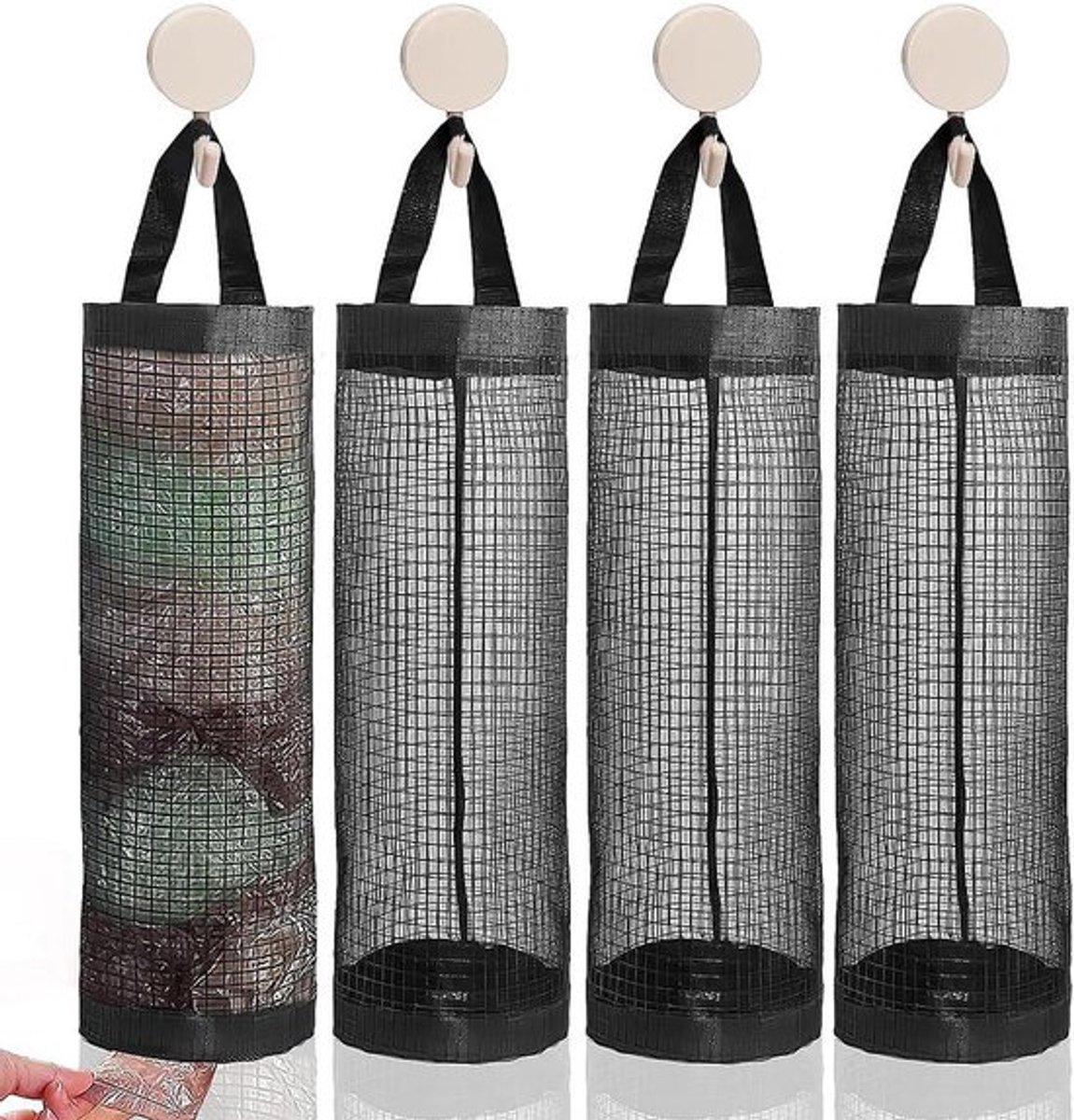 - Plastic zakhouder - Ophangbaar - Opvouwbaar - Gaas - Opbergtas - Dispenser - Boodschappentas - Thuis-keuken - Vuilniszak opslag - Geschikt voor - Diverse kleuren - 4 stuks