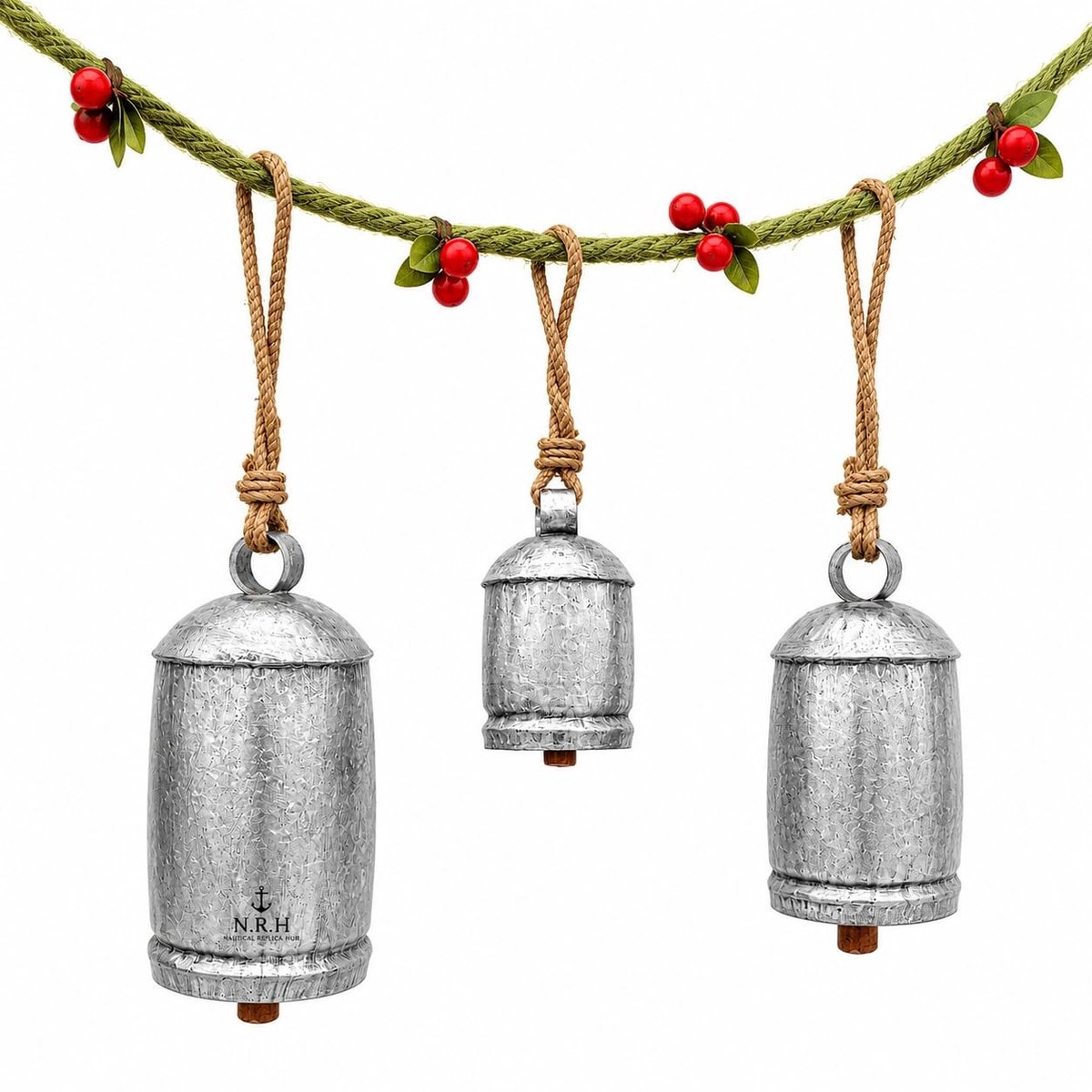 Solidchoice - Set van 3 Grote Vintage Kerstklokken Decoratie