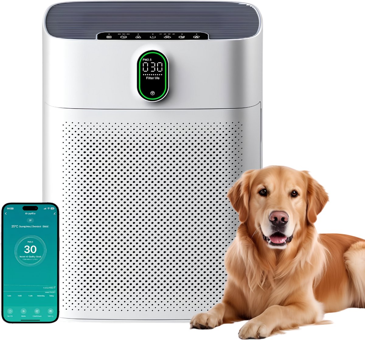 Lìon® Luchtreiniger - Vermindert Stof En Pollen - Air Purifier - Wit - 19cm x 45cm x 34cm