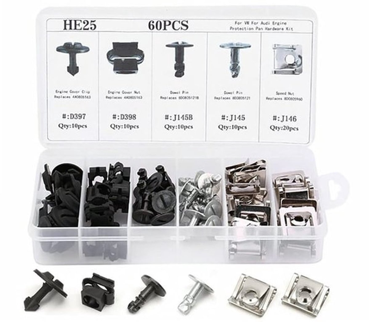 Push Type Retainer Clips - 60 Stuks - Inclusief Opbergkoffer - Voor VW - Auto Bumpers en Interieur - Vervangingsset