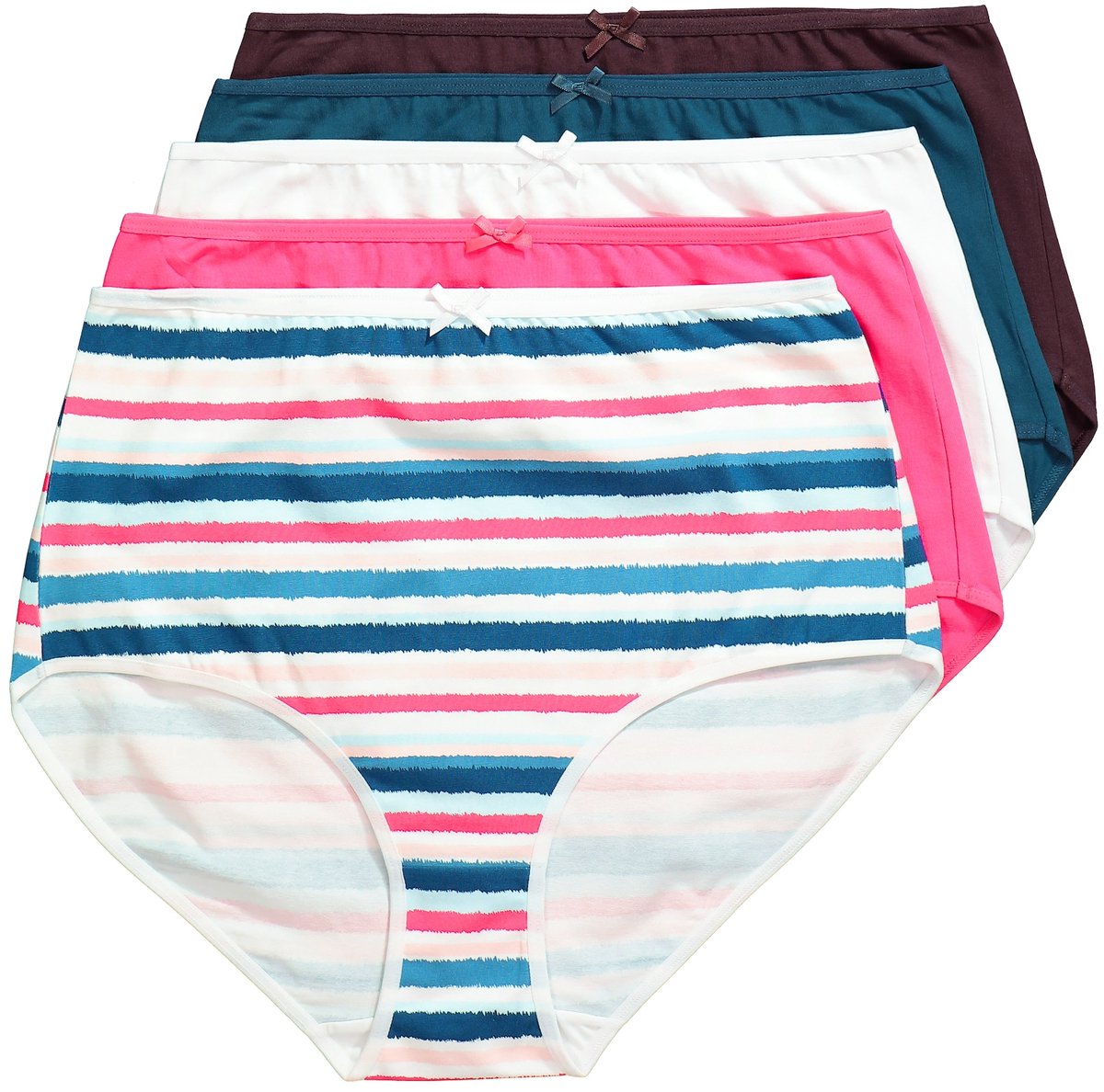 Ulla Popken - Dames - Maxi-slips set van 5 gestreept / effen - Donkerpetrol - Maat 62+