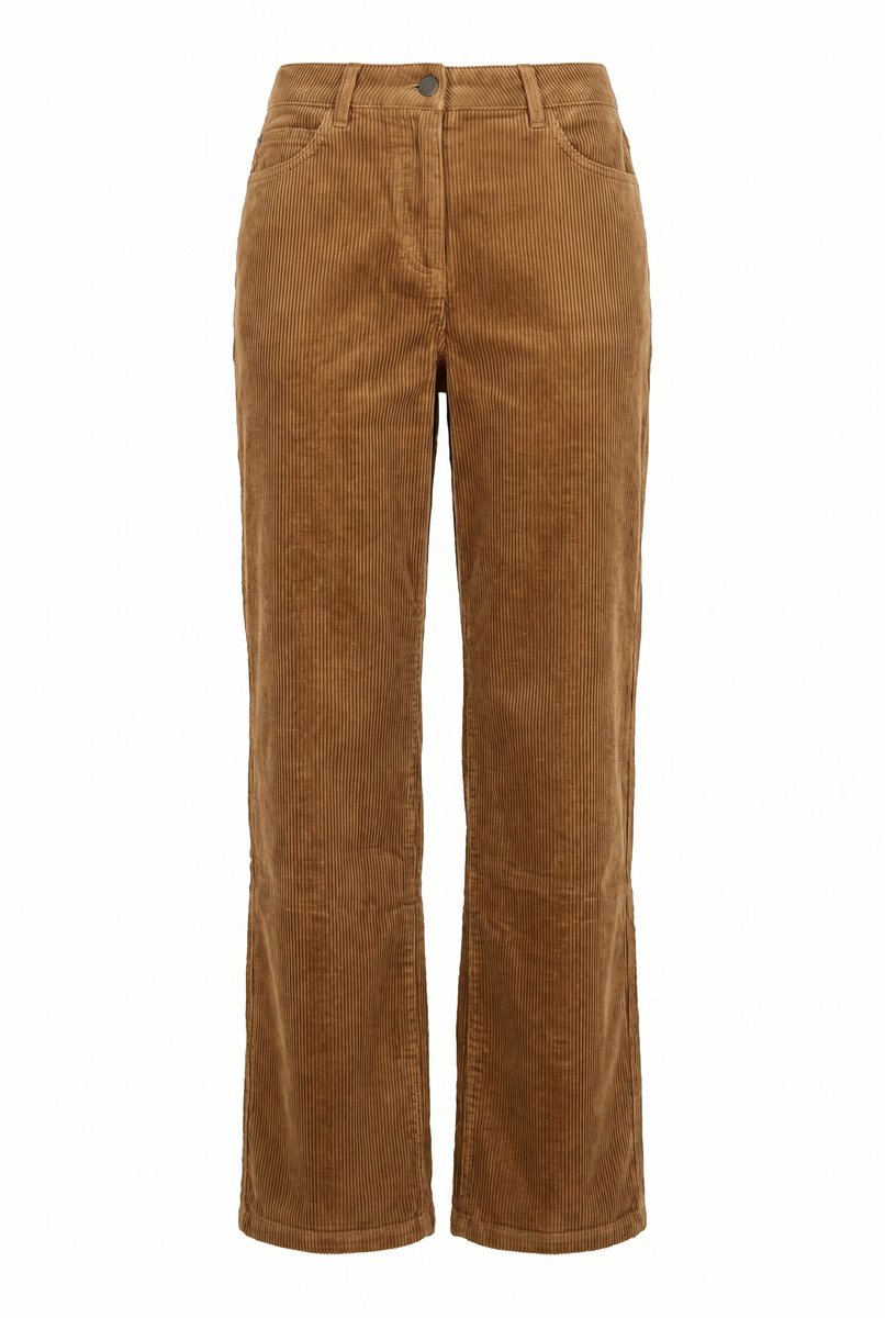 Ulla Popken - Dames - Corduroy broek Mary wijde pijpen stretch biologisch katoen - Cognac - Maat 58
