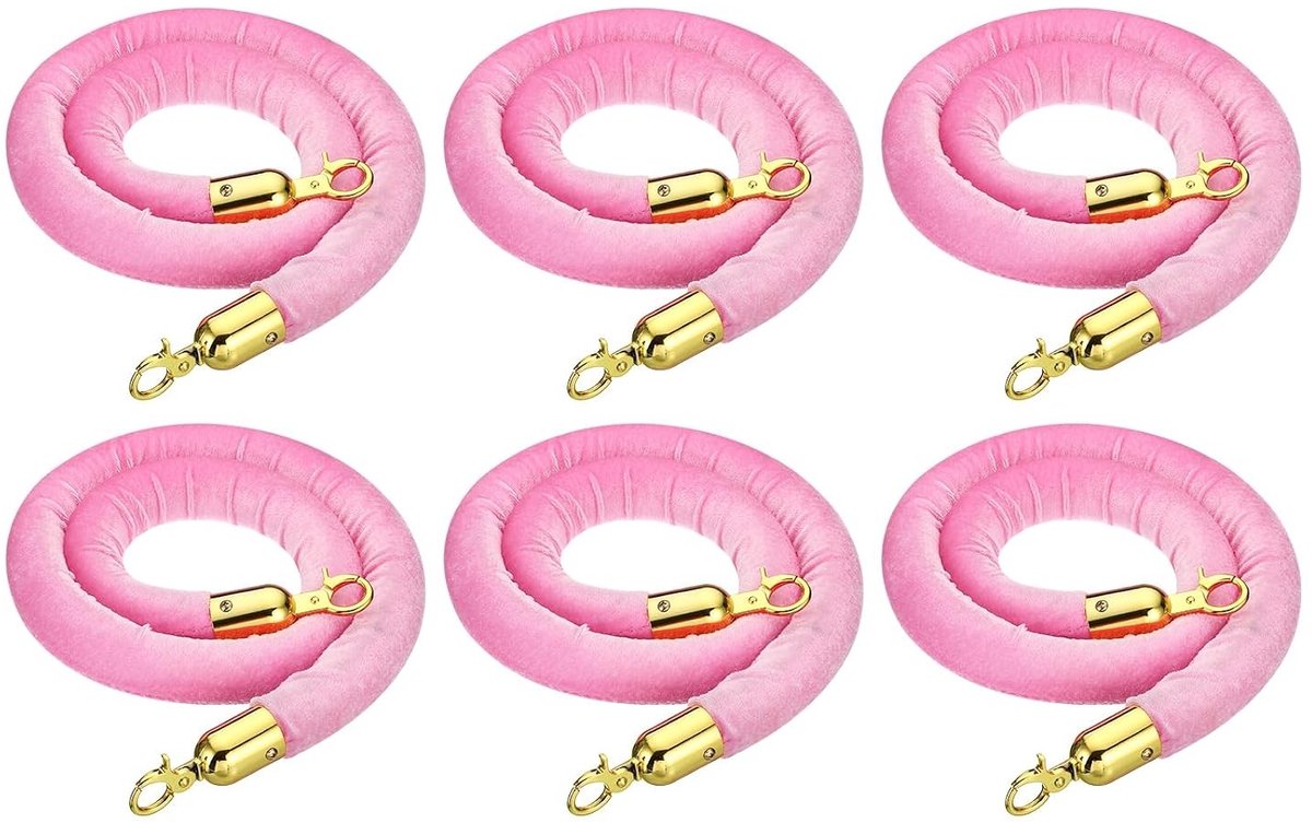 Roze Fluwelen Stand Touw Set van 6 met Snap Hooks voor Polen en Wachtrij Scheiding in Hotel en Theater