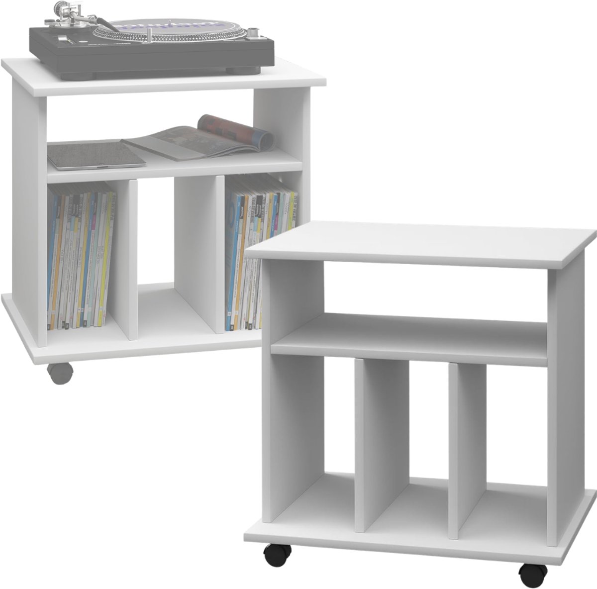 Zavio® Platenspeler Meubel - Platenspeler Kast op Wielen - LP Houder