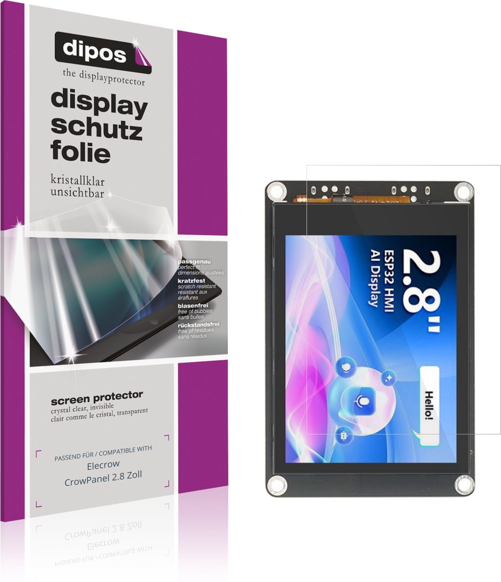 dipos – 4x Beschermfolie geschikt voor Elecrow CrowPanel 2.8 Zoll | Krasbestendige & heldere Screenprotector Ultra-Thin