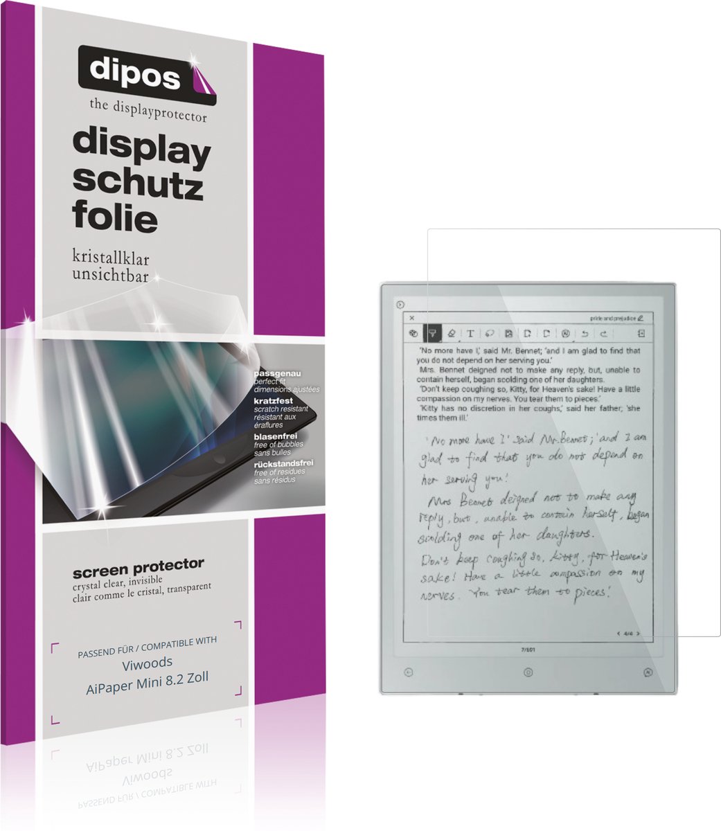 dipos – 2x Beschermfolie geschikt voor Viwoods AiPaper Mini 8.2 Zoll | Krasbestendige & heldere Screenprotector Ultra-Thin