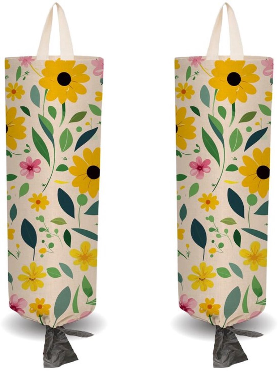 Boodschappentas Houder - Herbruikbaar - Waterdicht - Gele Bloemen - Organizer voor Thuis en Keuken - Zware Uitvoering