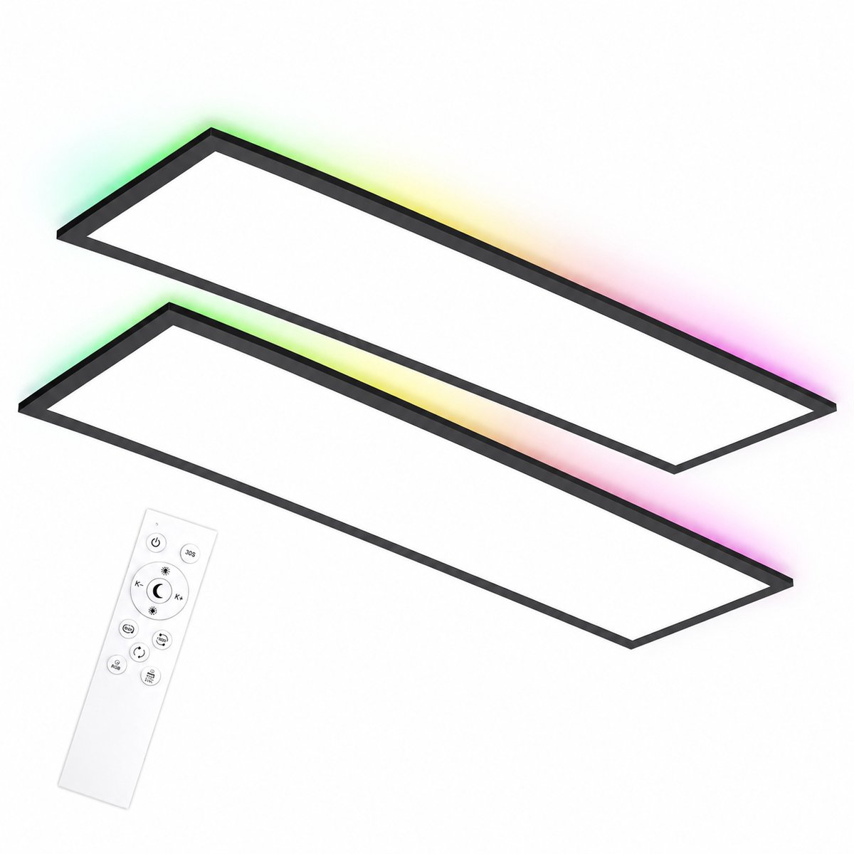 Oraymin Set van 2 LED Plafondlampen – 120x30 cm – RGB Sfeerverlichting – 40W – Dimbaar – Zwart – Voor Woonkamer en Slaapkamer