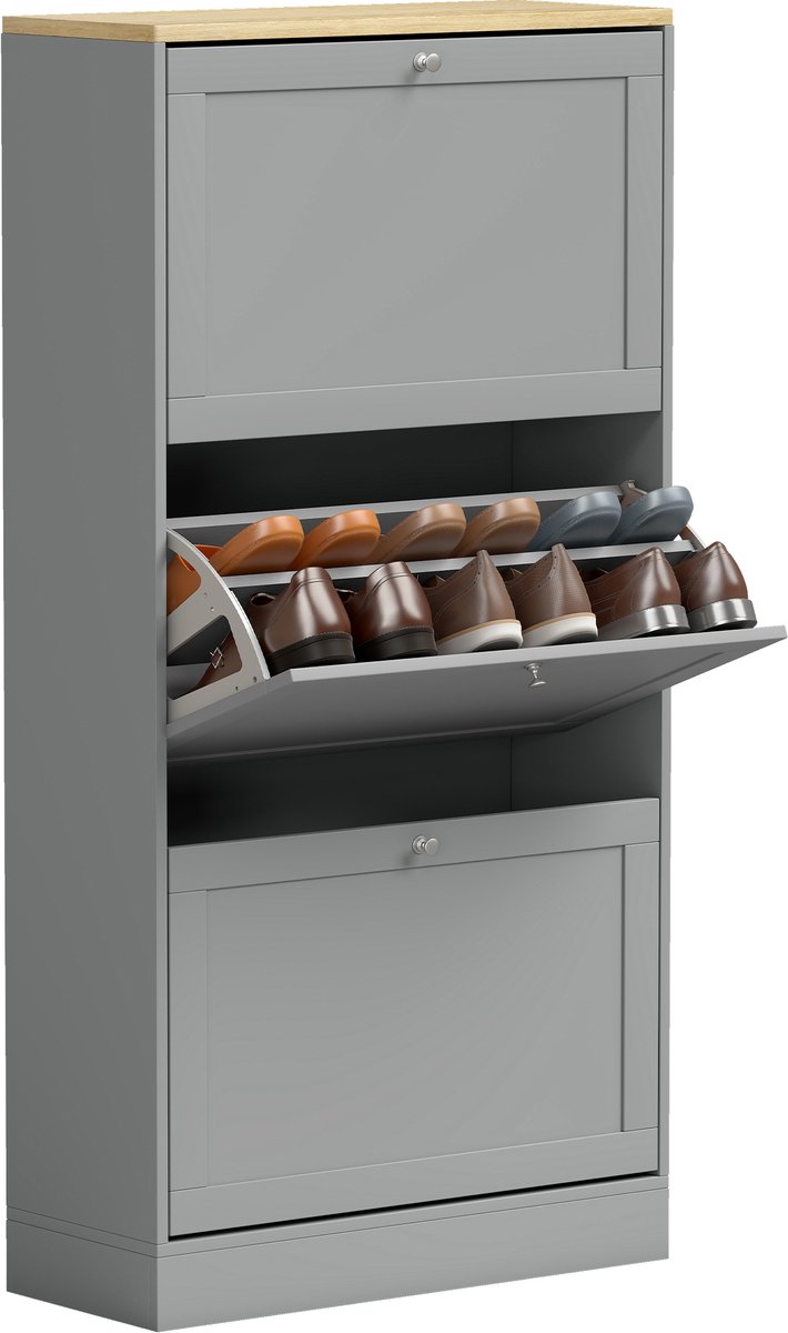 HOMCOM Klapbare schoenenkast - Spaanplaat - 60x23,5x115cm - Grijs