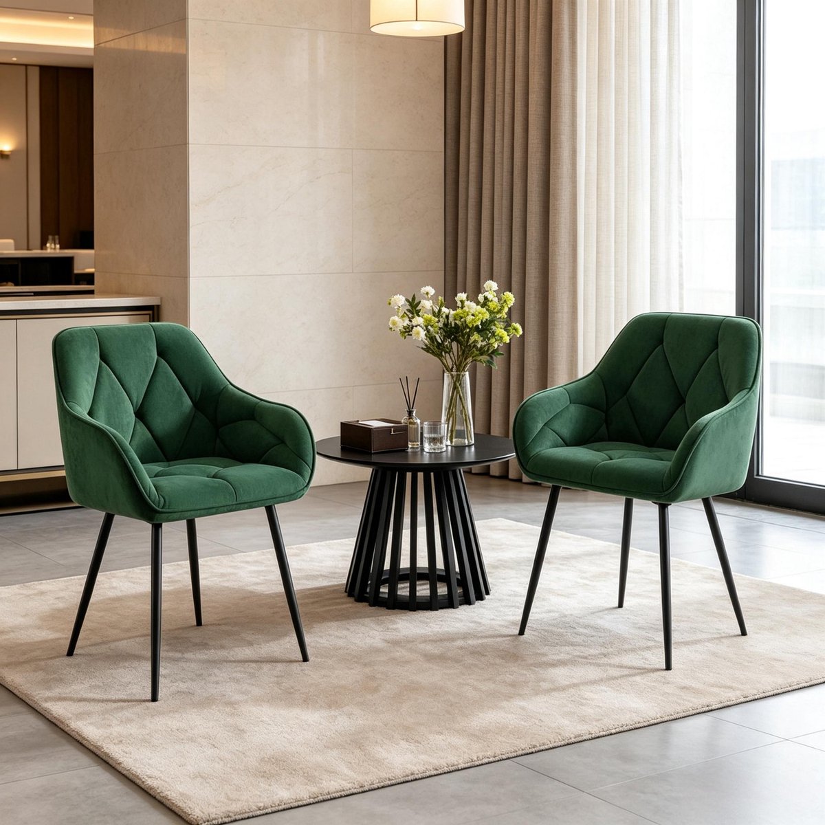 Clruro Accentstoel Set van 2 - 45,5 x 45 x 83,5 cm - Moderne Ergonomische Rug - Fluweel/Metaal