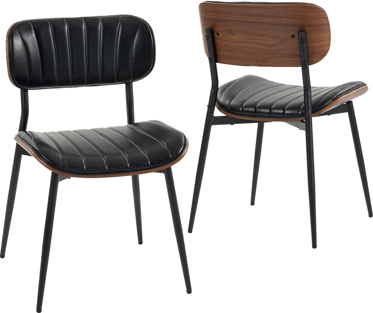 Homcom Dining Chair-Kunstleder, Formholz-49,5L x 49,5B x 80H cm-Schwarz Zwart