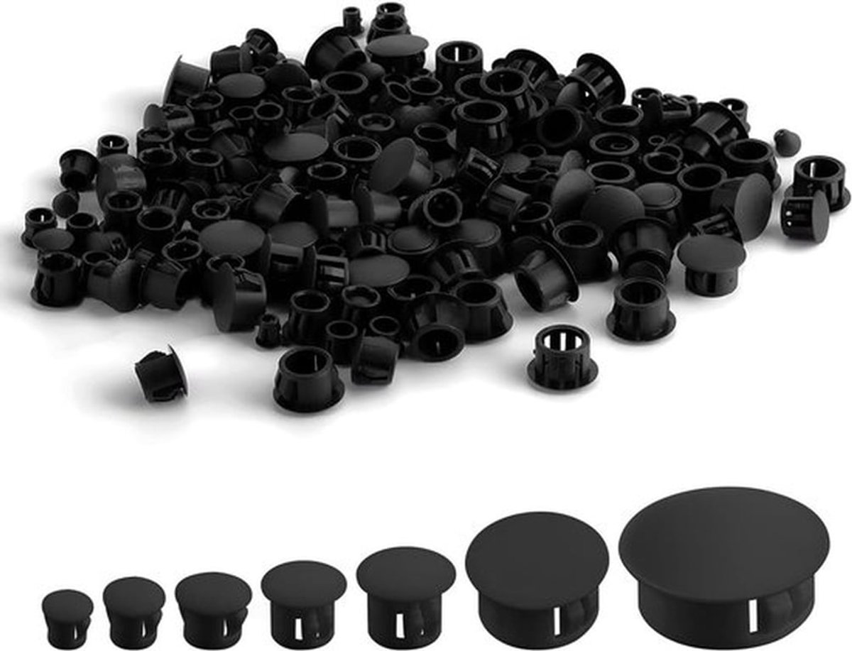 300 stuks Kastgatpluggen in 7 maten – 5/6/8/10/13/19/25 mm kunststof pluggen – Ronde afdekkappen voor schroeven – Meubelgatplug voor vergrendelingsgat en buis (zwart)