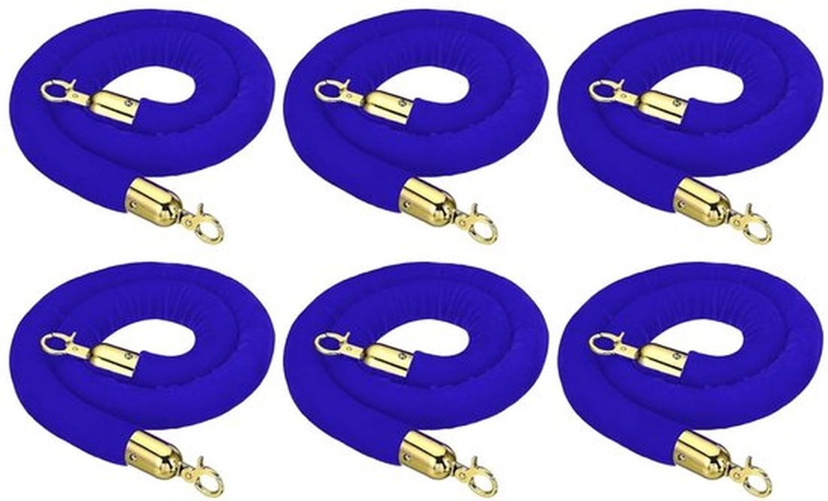 4ft Blauw Fluwelen Touw met Snap Hooks - 6 Stuks voor Wachtrijscheiding en Palen in Hotels en Theaters