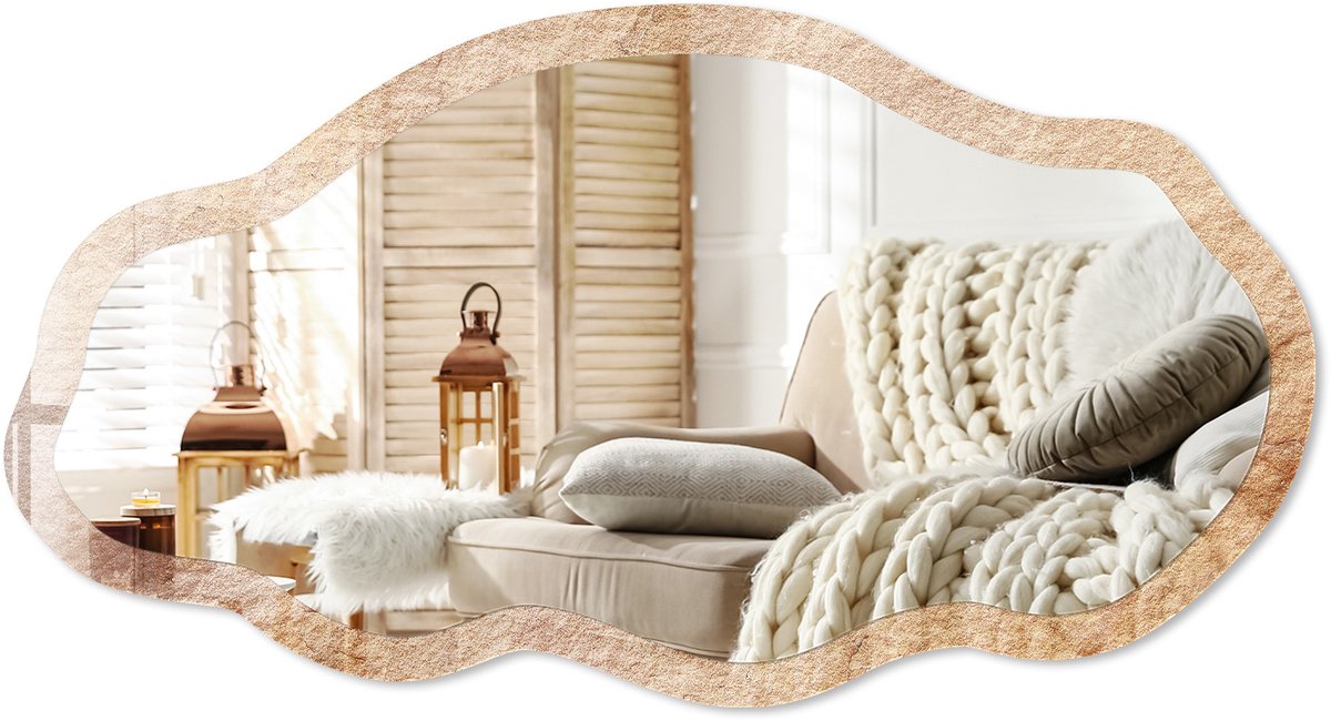 ArtPrintCave Zandpatroon Spiegel - Beige Stijlvolle Wandspiegel - Organische Spiegel - Woonkamer - Boho - 45x90 cm - Totale afmeting 52x97 cm