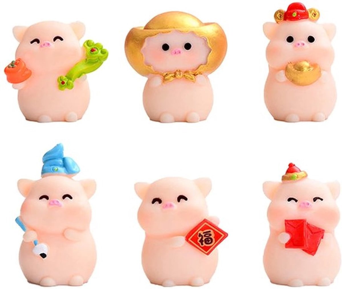 Varkensbeeldjes 6 Stuks - Hars Ornamenten - Miniatuur Decoratie - Unieke Pose - Roze - Perfect voor Feestdecoraties - Decoratiebeeldjes