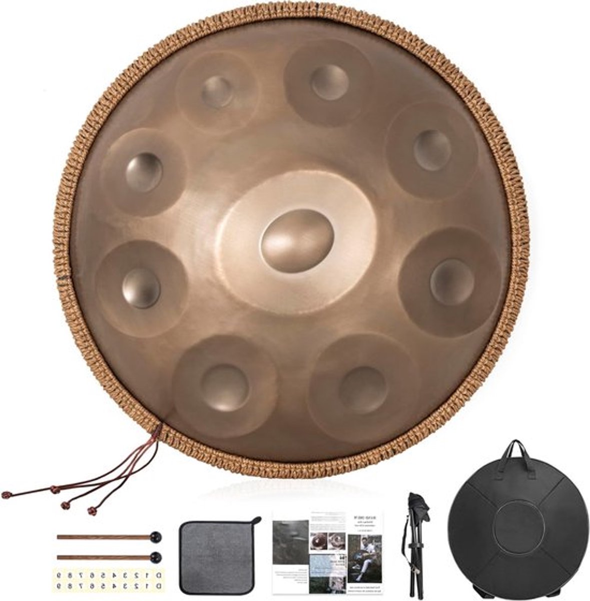 Meditatie Klankschaal van 22 Inch met 9 Tonen in Goud, Inclusief Stand en Opbergtas voor Yoga, Therapie en Ontspanning, Hoge Geluidskwaliteit