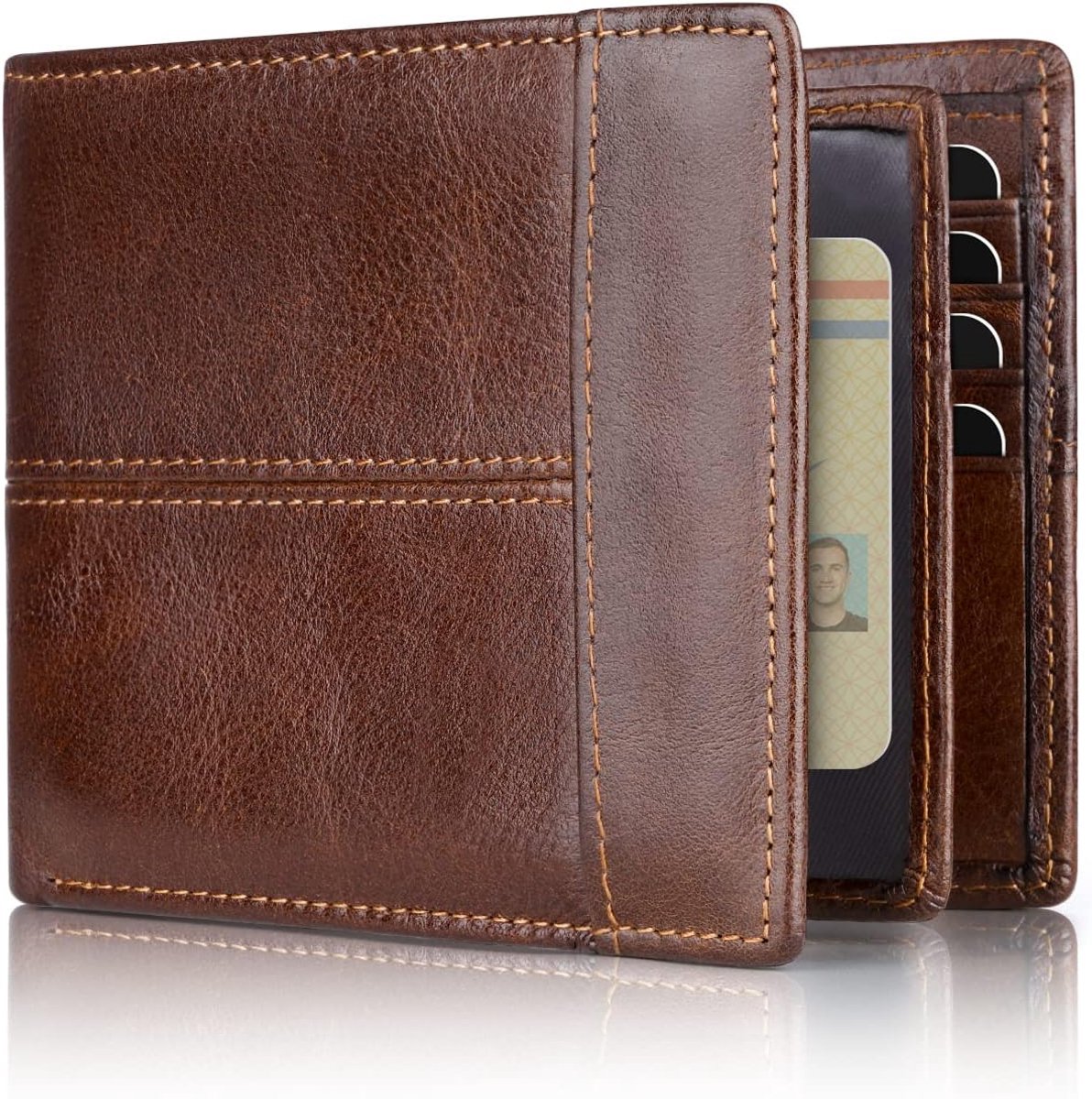 Casalora® Heren Portemonnee RFID Bescherming – Echt Leren Bifold Portefeuille met 16 Kaartsleuven, ID-Venster en Biljetvak – Compacte Portemonnee voor Heren