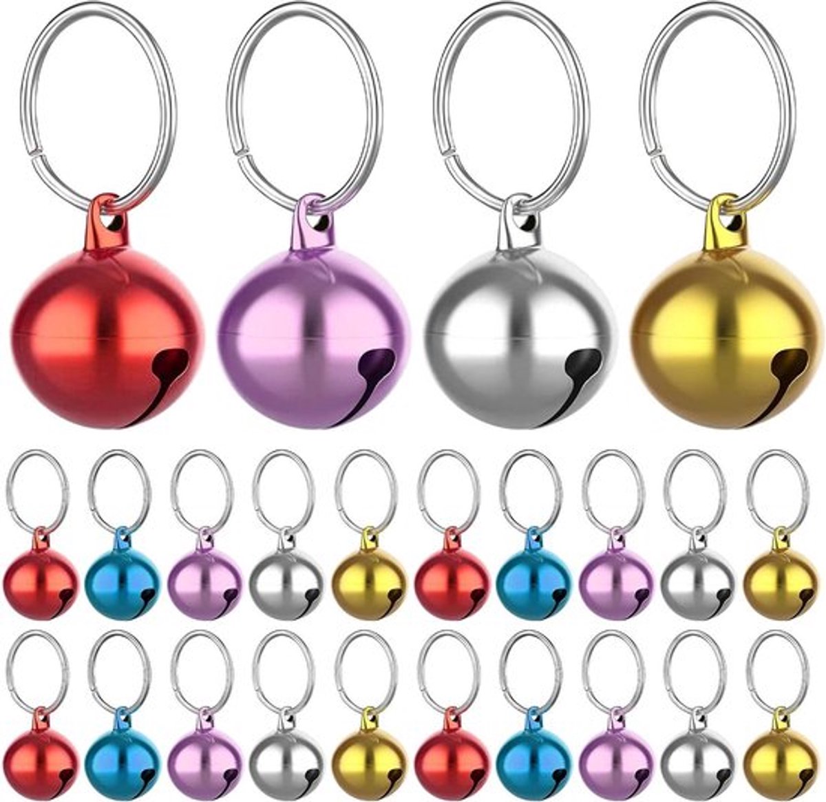24 Stuks Kattenbelletjes Met Sleutelhangers - Hondenhalsband Bellen Training - Jingle Bell Halsbandhanger - Huisdier Accessoires - Festival Party Doe-Het-Zelf - Kleine Belletjes - Kat - Hond
