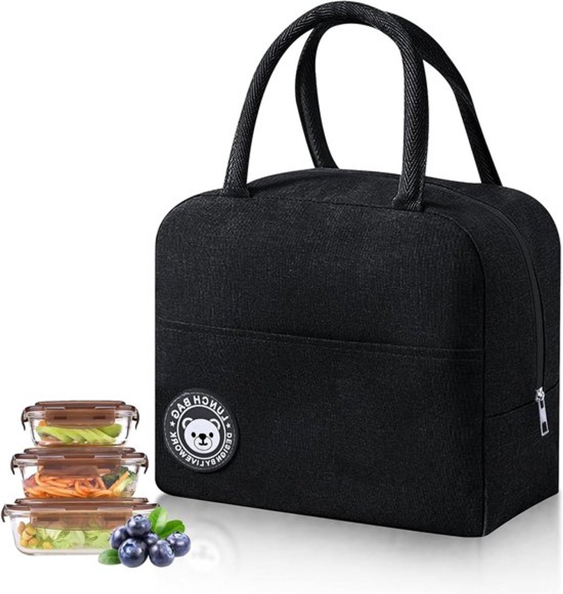 Geïsoleerde lunchtas - Klein, waterdicht en draagbaar - Voor volwassenen, kinderen, school, kantoor en picknick (zwart)