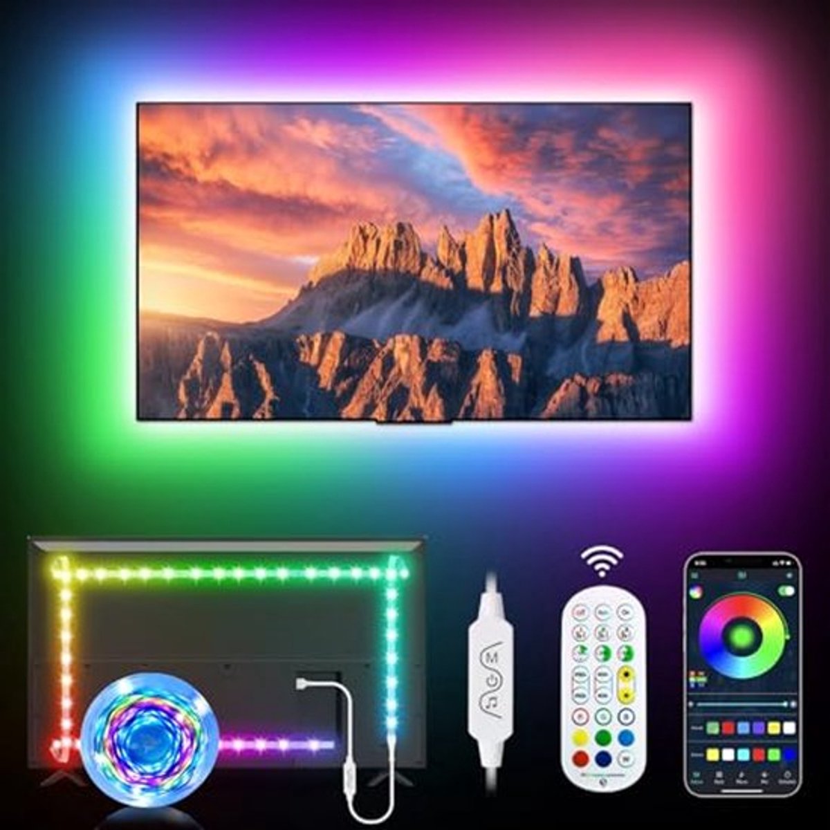 RGB TV-achterlichten 9,8 ft muzieksynchronisatie LED-stripverlichting voor tv's van 32-60 inch