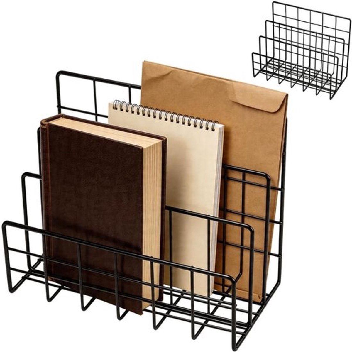 Bureau-organizer van metaal, 2 stuks desktop-ordners met 3 verticale vakken, brieven- en postsortering voor een opgeruimd kantoor en thuis (zwart)
