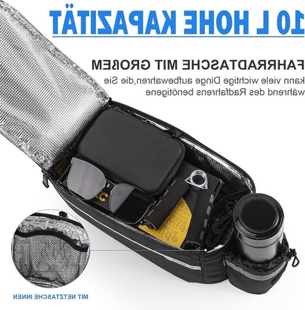 Fietstas voor Pannier Rack, Geïsoleerde Tas met Reflecterende Strepen, Waterdicht en Ruim 10 Liter